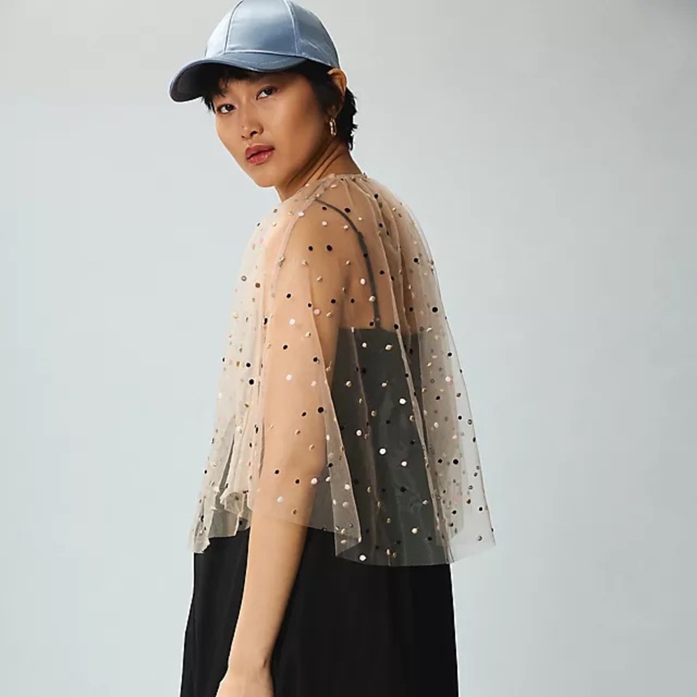 Anthropologie Self Contrast Sheer Tulle Dot Cape one size - Picture 4 of 9